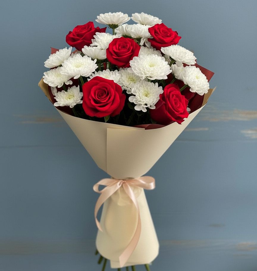 Букет цветов из: Розы и Хризантемы в Симбухово