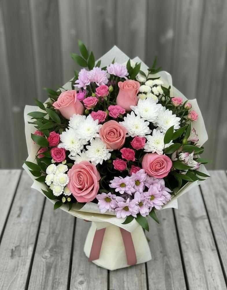 Букет цветов из: Альстромерии, Гвоздики, Розы и Хризантемы в Симбухово
