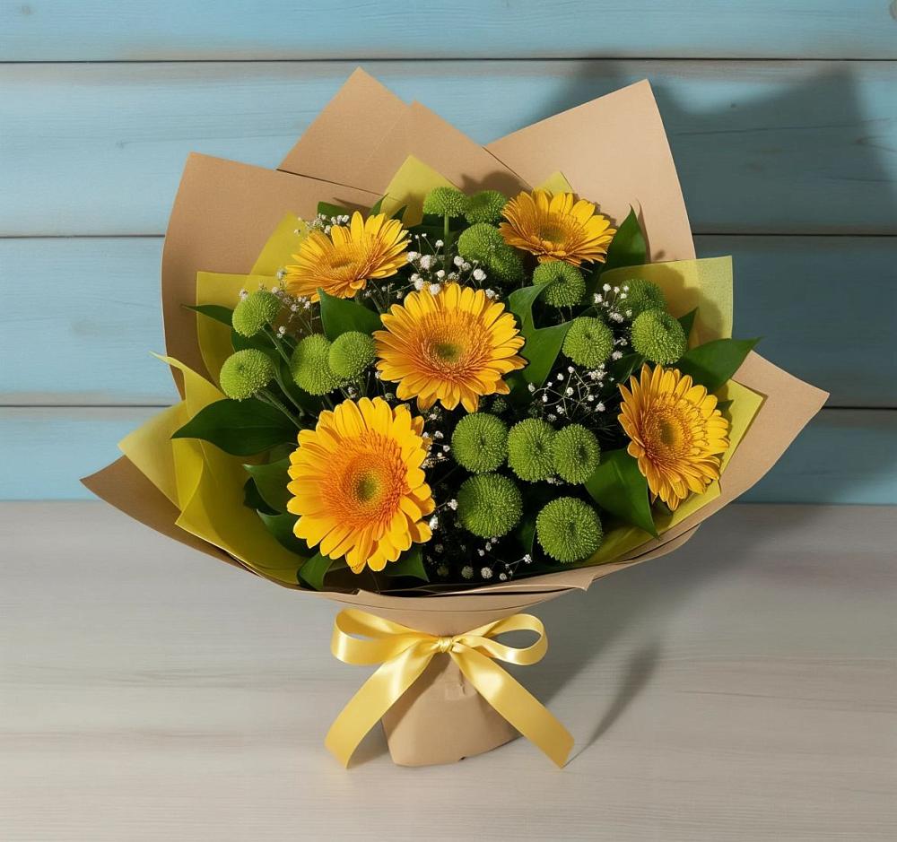 Букет цветов из: Герберы и Хризантемы в Симбухово
