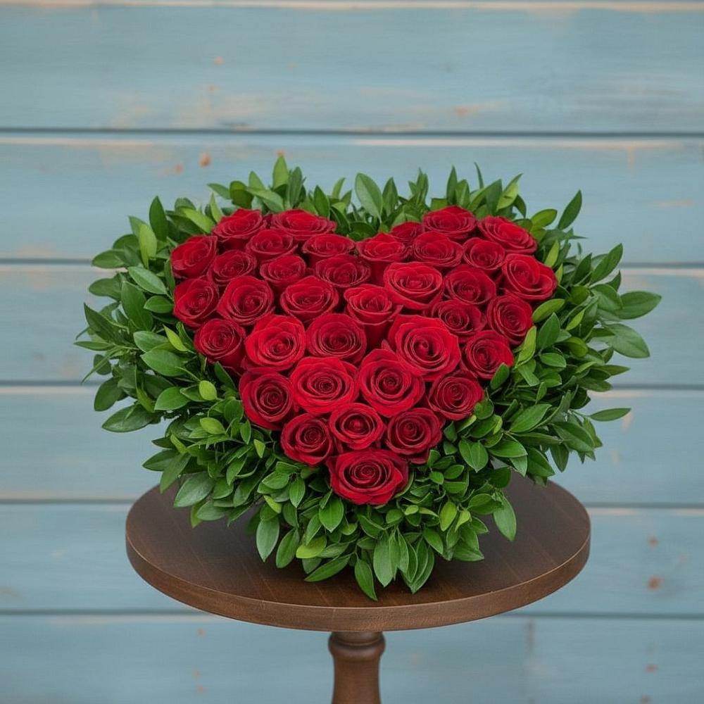 Цветочная композиция из Розы в виде сердца в Симбухово