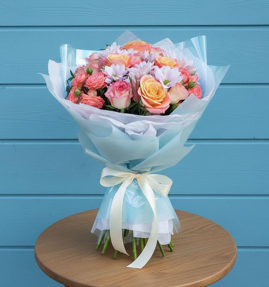 Букет цветов из: Хризантемы и Розы в Симбухово