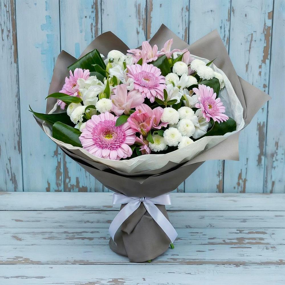 Букет цветов из: Герберы, Альстромерии и Хризантемы в Симбухово