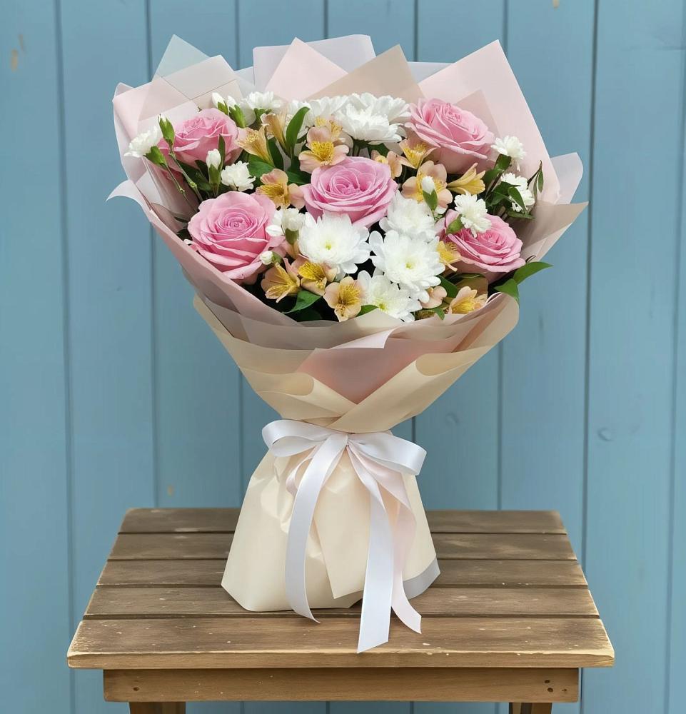 Букет цветов из: Гвоздики, Орхидеи и Розы в Симбухово