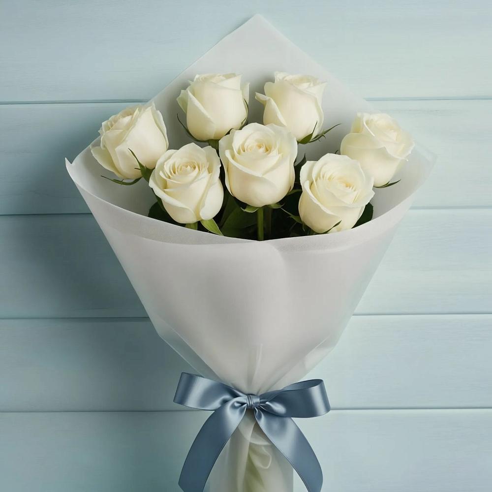 Букет 7 Белых роз Эдлесс Лав в Симбухово